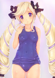 Rule 34 | 1girl, blonde hair, breasts, cameltoe, covered navel, drill hair, elise (fire emblem), fire emblem, fire emblem fates, gradient background, nintendo, school swimsuit, small breasts, solo, swimsuit, teruru, twin drills, twintails