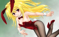 Rule 34 | 00s, 1girl, animal ears, black pantyhose, blonde hair, bow, bowtie, breasts, detached collar, fake animal ears, fuji shinobu, high heels, highres, konjiki no yami, leotard, long hair, looking at viewer, nipple slip, nipples, open mouth, pantyhose, playboy bunny, purple eyes, rabbit ears, rabbit tail, red bow, red bowtie, shoes, small breasts, solo, tail, to love-ru, wallpaper, wrist cuffs