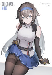 Rule 34 | 1girl, absurdres, ark john up, arm warmers, bare shoulders, breasts, brown hair, clothes lift, commission, girls&#039; frontline, gloves, grey eyes, hair flaps, has bad revision, has downscaled revision, highres, large breasts, long hair, md5 mismatch, mod3 (girls&#039; frontline), mole, mole under eye, pantyhose, pixiv commission, pleated skirt, resolution mismatch, skirt, skirt lift, solo, source smaller, super sass (girls&#039; frontline), super sass (mod3) (girls&#039; frontline), sweatdrop, thighband pantyhose, very long hair