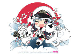Rule 34 | 1girl, 1other, animal, binoculars, black coat, black gloves, black necktie, blue eyes, blue hair, blush stickers, boots, buttons, chibi, coat, colored tips, commentary, crab, crypton future media, double-breasted, full body, fur-trimmed boots, fur-trimmed coat, fur-trimmed hood, fur trim, gloves, hair ribbon, hamudetsu, hand up, hat, hatsune miku, heart, heart in eye, hood, jacket, long hair, military, military uniform, multicolored hair, naval uniform, necktie, official art, one eye closed, open mouth, peaked cap, piapro, pointing, rabbit, rabbit yukine, red hair, red ribbon, red shirt, red sun, red thighhighs, ribbon, shirt, smile, snowflakes, striped clothes, striped thighhighs, symbol in eye, thighhighs, twintails, uniform, very long hair, vocaloid, waves, wavy hair, white background, white hair, white jacket, white thighhighs, yuki miku, yuki miku (2022)