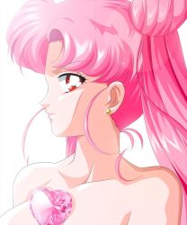 Rule 34 | 1girl, aged up, bishoujo senshi sailor moon, breasts, chibi usa, earrings, from side, highres, jewelry, large breasts, long hair, pink hair, red eyes, sumoonshi, twintails, upper body, very long hair