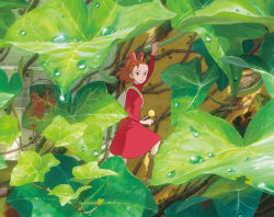 Rule 34 | 10s, 1girl, arrietty, artist request, bag, clothes pin, day, dress, female focus, highres, karigurashi no arrietty, mini person, minigirl, nature, official art, outdoors, plant, solo, standing, studio ghibli, traditional media, turtleneck, turtleneck dress, water drop