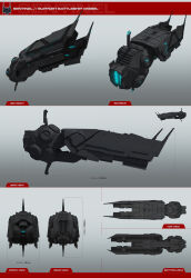 Rule 34 | 3d, absurdres, battlecruiser (eve online), character sheet, commentary, concept art, eve online, from side, glowing, grey background, highres, military vehicle, multiple views, no humans, original, radvisual, science fiction, spacecraft, thrusters, vehicle focus