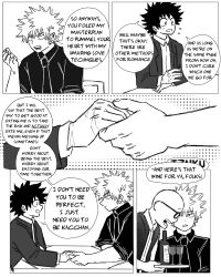 Rule 34 | 3boys, alcohol, bakugou katsuki, bakuverde, bald, boku no hero academia, closed mouth, collared shirt, comic, commentary, english commentary, english text, freckles, glasses, greyscale, highres, holding hands, long sleeves, looking at another, male focus, midoriya izuku, monochrome, multiple boys, open mouth, shirt, short hair, sitting, speech bubble, spiked hair, wine