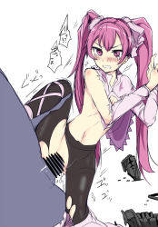 Rule 34 | 1boy, 1girl, akame ga kill!, angry, blush, censored, clenched teeth, clothed sex, crying, hetero, highres, mine (akame ga kill!), mos yen, penis, pink eyes, pink hair, pussy, rape, sex, tears, teeth, torn clothes, torn legwear, twintails, vaginal