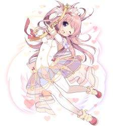 Rule 34 | 1girl, arrow (projectile), blue eyes, bow (weapon), detached sleeves, full body, garter straps, hair ornament, heart, holding, holding bow (weapon), holding weapon, leotard, long hair, looking at viewer, official art, one eye closed, one side up, open mouth, pink hair, thighhighs, transparent background, uchi no hime-sama ga ichiban kawaii, weapon, white thighhighs, wings