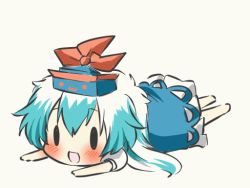 Rule 34 | &gt;:), &gt;:d, &gt; &lt;, 1girl, :3, :d, animated, animated gif, blue hair, blush, chibi, expressive clothes, closed eyes, female focus, hat, kamishirasawa keine, long hair, lying, on stomach, open mouth, rebecca (keinelove), smile, solid circle eyes, solo, touhou, v-shaped eyebrows