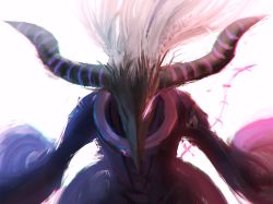 Rule 34 | 1girl, alternate form, animal, animal on head, bird, bird on head, black horns, coat, commentary, crow (la+ darknesss), demon girl, demon horns, english commentary, fusion, ginyuiti, glowing, glowing eye, heterochromia, highres, hololive, holox, horns, la+ darknesss, long hair, long sleeves, monsterification, multicolored hair, on head, purple coat, purple hair, silver hair, streaked hair, striped horns, tail, thick thighs, thighs, very long hair, virtual youtuber, white background