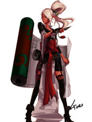 Rule 34 | 00s, dungeon and fighter, elf, kunai, ninja, pointy ears, scroll, thighhighs, weapon, white hair