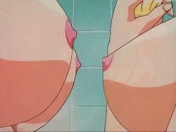 Rule 34 | 1990s, amy to yobanaide, animated, animated gif, blonde hair, blush, breasts, glasses, hayami emi, hitomi (amy to yobanaide), hot, large breasts, long hair, nipple rub, nipple stimulation, nipples, nipples touching, purple hair, retro artstyle, yuri