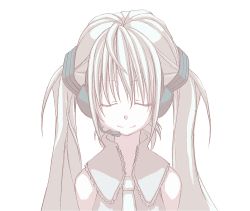Rule 34 | 1girl, bare shoulders, closed eyes, hatsune miku, kuro (kuroneko no kanzume), long hair, microphone, necktie, simple background, smile, solo, twintails, vocaloid, white background
