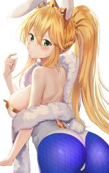 Rule 34 | 1girl, absurdres, ahoge, albi, animal ears, artoria pendragon (all), artoria pendragon (fate), artoria pendragon (swimsuit ruler) (fate), ass, bare shoulders, blonde hair, blue pantyhose, blush, braid, breasts, closed mouth, fake animal ears, fake tail, fate/grand order, fate (series), fishnet pantyhose, fishnets, french braid, from behind, fur, greyscale, highres, large breasts, leaning forward, leotard, long hair, looking at viewer, looking back, monochrome, pantyhose, playboy bunny, pointing, pointing at self, ponytail, rabbit ears, rabbit tail, shawl, sideboob, simple background, solo, strapless, strapless leotard, tail, very long hair, white background, white leotard