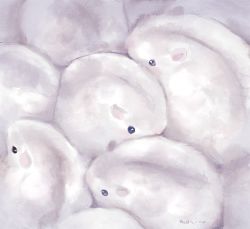 Rule 34 | animal, animal focus, artist name, bad id, bad pixiv id, commentary request, fluffy, from above, grey theme, hamster, manino (mofuritaionaka), no humans, original, signature
