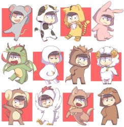 Rule 34 | 10s, 6+boys, :&lt;, :3, :d, :p, ;d, alternate costume, animal collar, animal costume, animal ears, animal hood, animal print, antennae, arms up, bad id, bad pixiv id, bell, black eyes, black hair, blunt bangs, breath weapon, breathing fire, brothers, chibi, chicken costume, chinese zodiac, claws, collar, cow costume, cow ears, cow tail, dog costume, dog ears, dog tail, dragon costume, dragon horns, dragon tail, dragon wings, eyebrows, fang, fire, fur trim, grin, half-closed eyes, heart, heart in mouth, highres, honrs, hood, horns, horse costume, horse ears, horse tail, koineko (aph0310), looking at viewer, male focus, matsuno choromatsu, matsuno ichimatsu, matsuno jyushimatsu, matsuno karamatsu, matsuno osomatsu, matsuno todomatsu, monkey costume, monkey ears, monkey tail, mouse costume, mouse ears, mouse tail, multiple boys, multiple views, new year, one eye closed, open mouth, osomatsu-kun, osomatsu-san, osomatsu (series), paw pose, pig costume, pig ears, rabbit costume, rabbit ears, rabbit tail, sextuplets, sheep costume, sheep horns, siblings, smile, snake costume, snake tail, tail, tiger costume, tiger ears, tiger print, tiger tail, tongue, tongue out, wings
