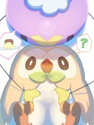Rule 34 | ?, bird, bright pupils, brown eyes, commentary, creatures (company), drifloon, game freak, gen 4 pokemon, gen 7 pokemon, mokukitusui, nintendo, no humans, owl, pokemon, pokemon (creature), rowlet, spoken food, spoken question mark, symbol-only commentary, talons, white pupils