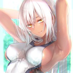 Rule 34 | 1girl, armpits, breasts, girls&#039; frontline, hair between eyes, highres, large breasts, m590 (girls&#039; frontline), one-piece swimsuit, pottsness, solo, swimsuit