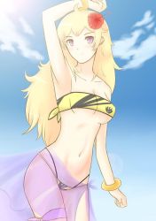 Rule 34 | 1girl, bad id, bad pixiv id, blonde hair, breasts, cat with a brush, flower, hair flower, hair ornament, md5 mismatch, purple eyes, rwby, yang xiao long
