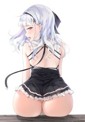 Rule 34 | 1girl, absurdres, ass, azur lane, back cutout, bad id, bad twitter id, bare shoulders, clothing cutout, commentary request, dido (azur lane), dress, frills, from behind, hair ribbon, hairband, highres, long hair, looking back, maid, open mouth, panties, pink eyes, ribbon, silver hair, sitting, solo, underwear, white panties, yamiiv
