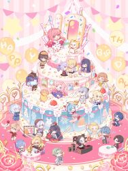 Rule 34 | + +, 6+boys, 6+girls, abstract background, ace (miracle nikki), anniversary, balloon, bare shoulders, bird, black dress, black hair, blonde hair, blue eyes, blue hair, bobo (miracle nikki), brown eyes, cake, camera, chibi, commentary, copyright name, dj, dove, dress, drunk, english commentary, fairy, fairy wings, food, happy birthday, heart, heart-shaped pupils, highres, holding, holding camera, holding magnifying glass, instrument, kimi (miracle nikki), long hair, looking at viewer, magnifying glass, miracle nikki, momo (miracle nikki), multiple boys, multiple girls, music, nikki (miracle nikki), official art, official wallpaper, outstretched arms, pink hair, playing instrument, purple dress, shining nikki, sitting, skate, spread arms, sweets, symbol-shaped pupils, table, teapot, white eyes, white hair, wings, yellow cloak