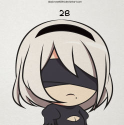 Rule 34 | blackrose14344, breasts, character name, chibi, cleavage, covered eyes, frown, highres, nier:automata, nier (series), solo, tagme, watermark, web address, 2b (nier:automata)