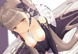 Rule 34 | 1girl, animated, animated gif, azur lane, bare shoulders, between breasts, black dress, blush, breasts, cleavage, dress, formidable (azur lane), frilled dress, frills, grey hair, hair ribbon, large breasts, long hair, long sleeves, looking at viewer, lowres, lying, nail polish, nipples, on back, oz ma33, red eyes, ribbon, solo, twintails, two-tone dress, two-tone ribbon, very long hair