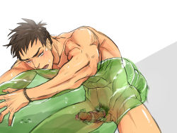 Rule 34 | 1boy, abs, blush, copyright request, erection, highres, interspecies, ki ichi (arbbun), male focus, monster, muscular, penis, slime, slime on male, tagme