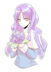Rule 34 | 1girl, bad id, bad pixiv id, bouquet, caren hortensia, fate/hollow ataraxia, fate (series), flower, habit, hydrangea, long hair, name connection, no legs, partially colored, purple hair, solo, uka (color noise), yellow eyes