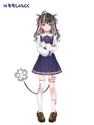 Rule 34 | 1girl, ahoge, artist request, asymmetrical legwear, black hair, blue eyes, blush, bow, bow legwear, bowtie, brown footwear, closed mouth, commentary request, demon girl, demon horns, earrings, fangs, full body, grey horns, hair ribbon, highres, holding, holding notebook, horns, jewelry, loafers, long hair, long sleeves, looking at viewer, medium bangs, multicolored hair, nanashi inc., notebook, o-ring, o-ring thigh strap, official art, oinomori may, oinomori may (2nd costume), pink hair, pink ribbon, pleated skirt, pointy ears, purple bow, purple bowtie, purple skirt, ribbon, shirt, shoes, simple background, single earring, skirt, smile, socks, solo, suspender skirt, suspenders, thigh strap, thighhighs, two-tone hair, uneven legwear, virtual youtuber, white background, white shirt, white socks, white thighhighs