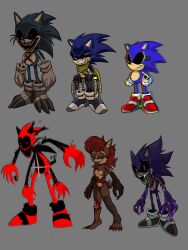 Rule 34 | 1girl, 5boys, black sclera, blood, bloody tears, character sheet, classic sonic, claws, colored sclera, crying, crying with eyes open, exe&#039;s slayer (sonic.exe), fangs, fatal error (sonic form), glitch, gloves, guro, highres, im lazy sheck lol, leech (sonic.exe), lord x (sonic.exe), multiple arms, multiple boys, open mouth, red hair, sally.alt (sonic.exe), sally acorn, scar, scar on chest, sharp teeth, size difference, smile, sonic.exe, sonic.raw (sonic.exe), sonic: execution (comic), sonic (series), sonic the hedgehog, sonic the hedgehog (archie comics), stitching, sunglasses, tears, teeth, tongue, virus, visible muscle, white gloves, x