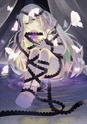 Rule 34 | 1girl, ball, blonde hair, bug, butterfly, crystal ball, frills, glowing, bug, keishi, long hair, mayu (vocaloid), partially submerged, soaking feet, solo, vocaloid, water, yellow eyes