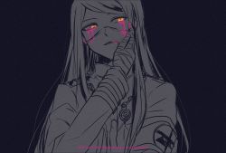 Rule 34 | 108 (toowa), 1boy, bandaged hand, bandages, black background, blood, blood on face, bloody tears, danganronpa (series), danganronpa v3: killing harmony, hand on own cheek, hand on own face, hand up, highres, jacket, long hair, long sleeves, looking at viewer, mask, mouth mask, pink blood, shinguji korekiyo, simple background, sketch, spot color, twitter username, upper body, yellow eyes