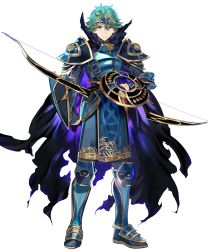 Rule 34 | 1boy, alm (fire emblem), arai teruko, armor, armored boots, boots, bow (weapon), cape, fingerless gloves, fire emblem, fire emblem echoes: shadows of valentia, fire emblem heroes, full body, gloves, green eyes, green hair, hair ornament, highres, male focus, nintendo, official alternate costume, official art, solo, torn clothes, transparent background, weapon