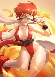 Rule 34 | 1girl, alternate breast size, breasts, covered erect nipples, deekei, fire emblem, fire emblem fates, highres, hinoka (fire emblem), large breasts, nintendo, red hair, shiranui mai, short hair, solo, the king of fighters, thighs, yellow eyes