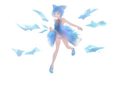 Rule 34 | 1girl, a+1, absurdres, bare legs, bare shoulders, blue dress, blue hair, blue panties, bow, cirno, dress, hair bow, highres, ice, ice wings, mary janes, panties, red eyes, shoes, short hair, smile, solo, striped clothes, striped panties, touhou, underwear, wings