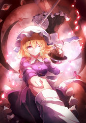 Rule 34 | 2girls, 60mai, ;), arm garter, black hat, black skirt, blonde hair, bow, brown eyes, brown hair, dress, frilled dress, frills, gap (touhou), hat, hat bow, holding hands, juliet sleeves, long sleeves, looking at viewer, maribel hearn, mob cap, multiple girls, one eye closed, pink eyes, pov, pov hands, puffy sleeves, purple dress, red bow, road sign, shirt, short hair, sign, skirt, smile, touhou, upside-down, usami renko, white bow, white shirt