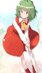 Rule 34 | 1girl, aged down, ascot, blurry, blurry background, blush, bobby socks, closed umbrella, collared shirt, facing viewer, flower button, frilled ascot, frilled skirt, frills, full body, green hair, hair between eyes, highres, kazami yuuka, long sleeves, looking to the side, open clothes, open vest, plaid, plaid skirt, plaid vest, red eyes, red footwear, red pupils, red skirt, red vest, ripu (lipi), shirt, sketch, skirt, skirt set, smile, socks, solo, standing, touhou, tree, umbrella, vest, wavy hair, white shirt, white socks, yellow ascot