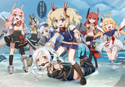 Rule 34 | 6+girls, animal ears, artist name, aviere (warship girls r), bdsm, beach, blonde hair, breasts, camicia nera (warship girls r), commentary request, closed eyes, glowworm (warship girls r), hair ornament, jackal (warship girls r), javelin (warship girls r), jumping, long hair, midriff, mtyy, multiple girls, open mouth, panties, red hair, school uniform, shibari, sigsbee (warship girls r), small breasts, thighhighs, translation request, twintails, underwear, warship girls r