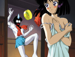Rule 34 | 1990s (style), 1boy, 1girl, age difference, bedroom, bishoujo senshi sailor moon, bishoujo senshi sailor moon s, blush, breasts, dressing, family, father and daughter, hino ryutaro, indoors, purple eyes, smile, strap, sweatdrop, tank top, tomoe hotaru, tomoe souichi, walk-in