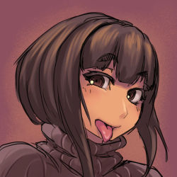 Rule 34 | 1girl, :p, black hair, brown eyes, original, portrait, ribbed sweater, sashizume soutarou, short hair, solo, sweater, tongue, tongue out, turtleneck