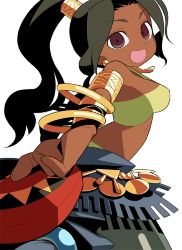 Rule 34 | 1girl, atlus, bard, bard (sekaiju), breasts, dark skin, dark-skinned female, covered erect nipples, etrian odyssey, jewelry, medium breasts, midriff, sideboob, solo