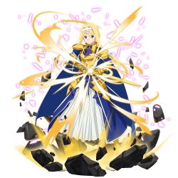 Rule 34 | 1girl, alice zuberg, armor, armored dress, blonde hair, blue dress, blue eyes, breastplate, dress, fate/stay night, fate (series), faulds, floating hair, full body, gauntlets, hairband, highres, holding, holding sheath, holding sword, holding weapon, long hair, long skirt, looking at viewer, official art, osmanthus blade, pleated skirt, sheath, shoulder armor, skirt, skirt under dress, solo, pauldrons, sword, sword art online, transparent background, unsheathing, very long hair, weapon, white hairband, white skirt