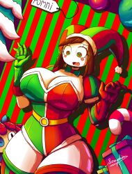 Rule 34 | 1girl, absurdres, breasts, christmas, cleavage, glitch productions, gloves, hat, highres, huge breasts, jester cap, pomni (the amazing digital circus), the amazing digital circus