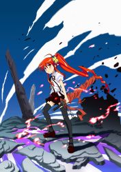 Rule 34 | &gt;:&lt;, 1girl, :&lt;, absurdres, alastor (shakugan no shana), black hair, black ribbon, black thighhighs, blue sky, blush, buttons, closed mouth, cloud, fire, floating rock, floating rocks, frilled shirt, frills, hair ornament, high heels, highres, holding, holding sword, holding weapon, jewelry, katana, kurai nao, landscape, long hair, mary janes, miniskirt, orange eyes, pendant, ponytail, red hair, reflection, ribbon, rock, shadow, shakugan no shana, shana, shirt, shoes, short sleeves, sidelocks, skirt, sky, solo, sparks, stepping stones, stream, sword, thighhighs, v-shaped eyebrows, very long hair, water, weapon, white shirt, wrapped, zettai ryouiki