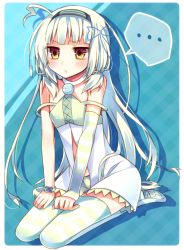 Rule 34 | 1girl, ahoge, blush, hairband, long hair, moe on drop, original, personification, short hair, short twintails, sitting, solo, thighhighs, twintails, yellow eyes
