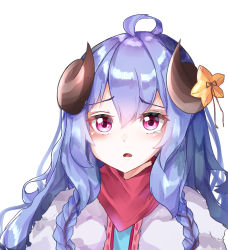 Rule 34 | 1girl, absurdres, ahoge, alternate costume, alternate eye color, alternate hair color, alternate hairstyle, blue hair, blush, braid, curled horns, flower, fur (clothing), hair between eyes, hair flower, hair ornament, highres, horns, japanese clothes, kindred (league of legends), lamb (league of legends), league of legends, long hair, looking at viewer, official alternate costume, official alternate hairstyle, open mouth, pink eyes, purple hair, qkrdydwn1313, ribbon, side braid, simple background, spirit blossom kindred, tearing up, tears, twin braids, twintails, white fur