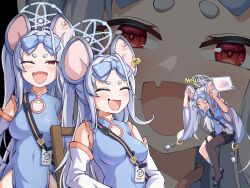 Rule 34 | 1girl, :d, ;d, ^ ^, absurdres, animal ears, blue archive, bow, china dress, chinese clothes, closed eyes, commentary request, detached sleeves, dress, ear tag, fang, forehead, gameplay mechanics, grey hair, hair bow, hair ribbon, halo, highres, id card, laughing tom cruise (meme), long hair, long sleeves, looking at viewer, meme, mouse ears, mouse girl, one eye closed, open mouth, parted bangs, pelvic curtain, red eyes, ribbon, saya (blue archive), side slit, sidelocks, skin fang, smile, solo, ssalyun, thick eyebrows, two side up, wide sleeves