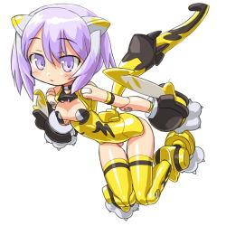 Rule 34 | 10s, 1girl, bad id, bad pixiv id, busou shinki, dd (ijigendd), doll joints, female focus, full body, joints, knees together feet apart, leotard, partio, purple eyes, purple hair, short hair, simple background, solo, white background