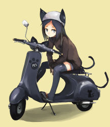 Rule 34 | 1girl, animal ears, cat ears, cat tail, ears through headwear, helmet, kasa (hitori sanka), motor vehicle, original, scooter, solo, tail, thighhighs, vehicle, vespa
