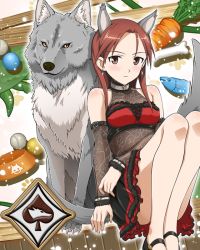 Rule 34 | 1girl, animal ears, breasts, female focus, minna-dietlinde wilcke, official art, plant, sitting, solo, strike witches, tail, wolf, world witches series