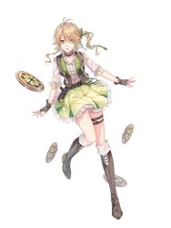 Rule 34 | 1girl, blonde hair, boots, dress, food fantasy, full body, green eyes, highres, looking at viewer, margarita (food fantasy), mokoppe, official art, pale skin, second-party source, side ponytail, thigh strap, thighs, transparent background, wavy hair